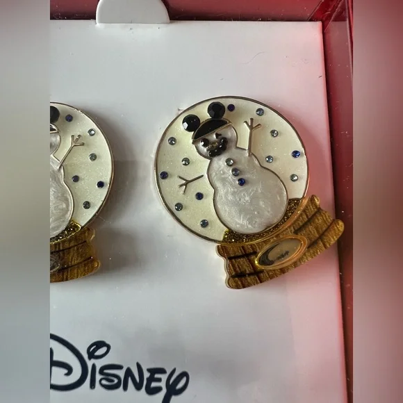 Disney x Baublebar Mickey Mouse Ears Snowman Snowglobe Pierced Earrings - Picture 3 of 6